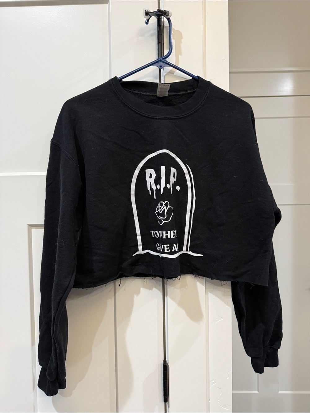Black Cropped Graphic Sweatshirt - R.I.P. Tombstone Design
